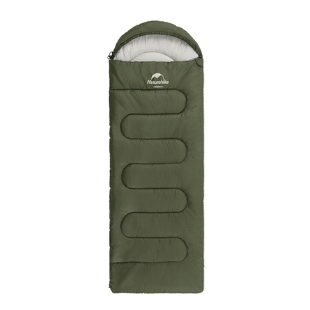 Спальный мешок Naturehike Y150L с круглым дном и капюшоном, зеленый, молния справа (NH21MSD08)