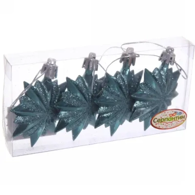 Ёлочные игрушки «Таинственное очарование» Звезда остроконечная 6 см (набор 4 шт), темный нефрит