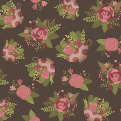 Чайные кружки с цветами на тёмном фоне