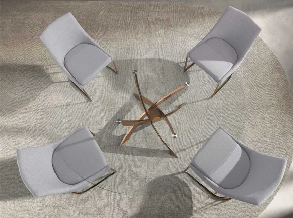 Круглый обеденный стол 1169 из стекла и стали цвета розового золота Ø130