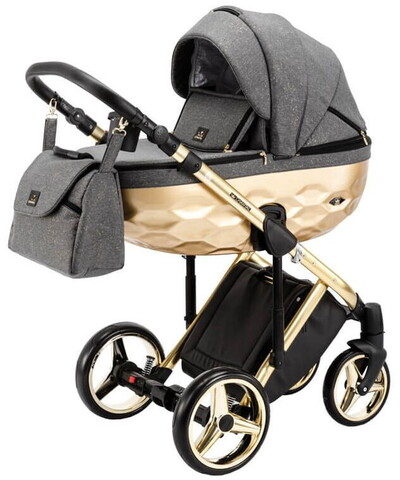 Детская коляска Adamex Chantal Star Collection 2 в 1 STAR001 ГРАФИТ+ЗОЛОТО БЛЕСТКИ+ЗОЛОТО РАМА