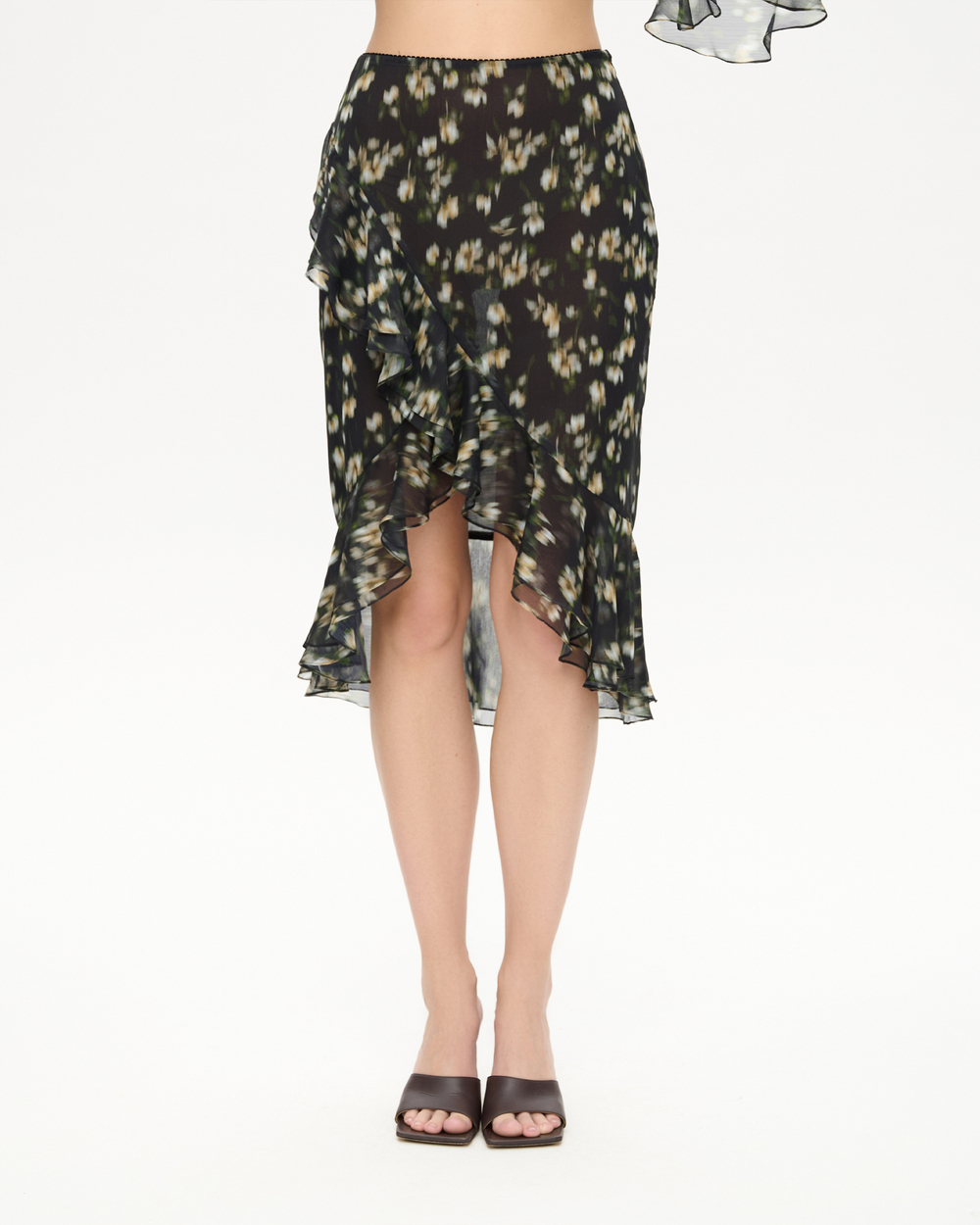 Юбка миди из принтованного шифона с воланом