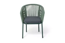 "Марсель" стул плетеный из роупа, каркас алюминий RAL6036 муар, роуп зеленый (4204) круглый tex, ткань темно-серая 027