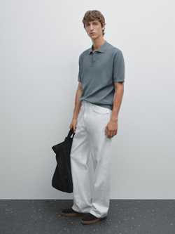 Massimo Dutti Футболка-поло в рубчик, синеватый