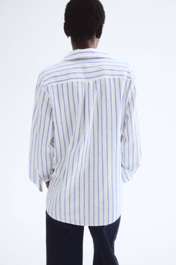 H&M Рубашка из льняной смеси, белый/синий