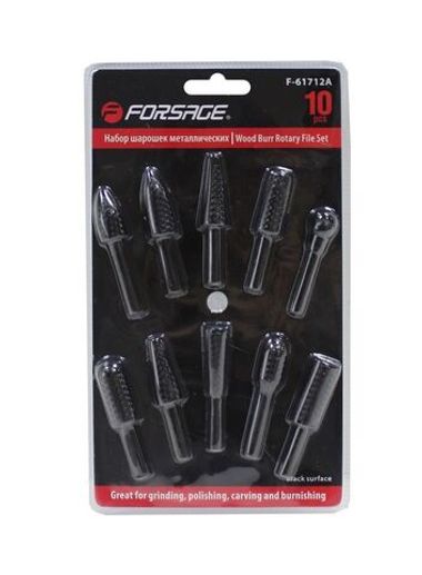 Набор шарошек металлических разнопрофильных по пластику и дереву 10пр.(? хвостовика 6мм),в блистере Forsage F-61712A