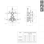 Встраиваемый термостатический смеситель для душа на 3 выхода DRAKO 3327S