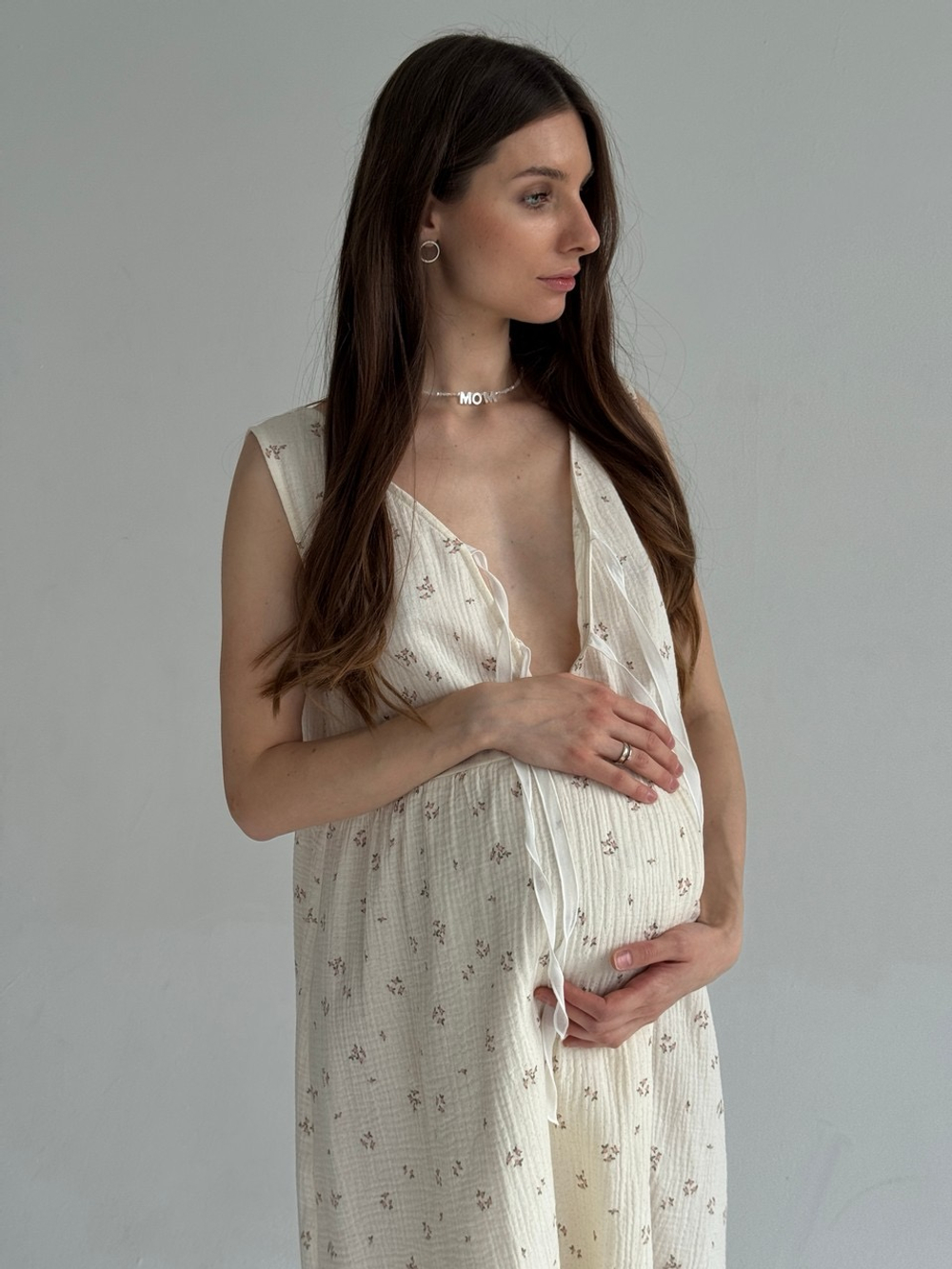 Платье на роды Благословение, Айвори с цветами