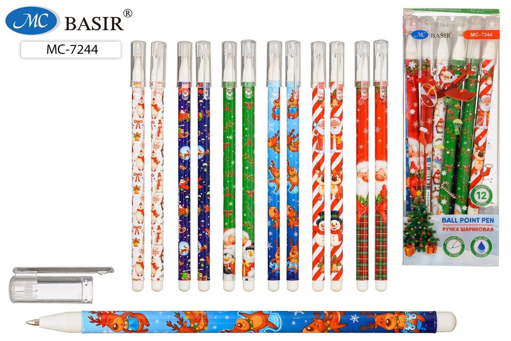 Шариковая ручка синяя 0,7мм "Новогодние" ассорти (Basir) Шариковая ручка синяя 0,7мм "Новогодние" ассорти (Basir)