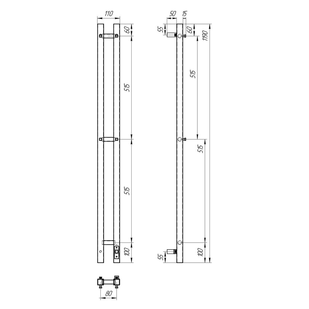 Полотенцесушитель электрический Point Гермес PN13812W П3 80x1200 диммер справа, белый