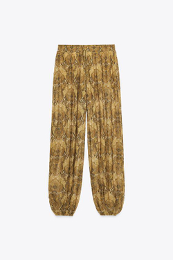 ZARA БРЮКИ-БАГГИ С ПРИНТОМ, ОТТЕНКИ ЗЕЛЕНОГО