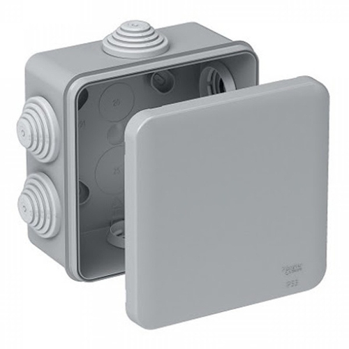 Коробка распаячная 80х80х40 мм для о/п безгалогенная (HF) серая [уп.105шт] IP55 Промрукав 40-0210