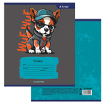 Тетрадь 12л., клетка, Alingar, скрепка, блок офсет, 100% белизна, мелованный картон (стандарт), "Wuf. Dogs"