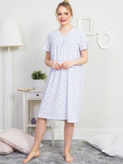 Домашняя сорочка в мелкий цветочный рисунок (Размер: L) (Цвет: голубой)