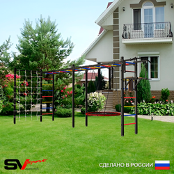 Уличная шведская стенка Sv Sport рукоход х 2 с комплектом турник прямой У52344.2 (Турник/Брусья/Гнездо 115см/Сетка)