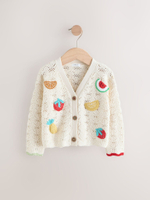 Кардиган вязаный с вышивкой для девочки Next AB6-929, Кремовый