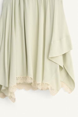 ZARA ЮБКА С ОТДЕЛКОЙ КРУЖЕВОМ - LIMITED EDITION, СВЕТЛО-ЗЕЛЕНЫЙ