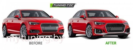 Бампер передний для Audi A4 B9 (15-18) с черной накладкой в стиле RS4