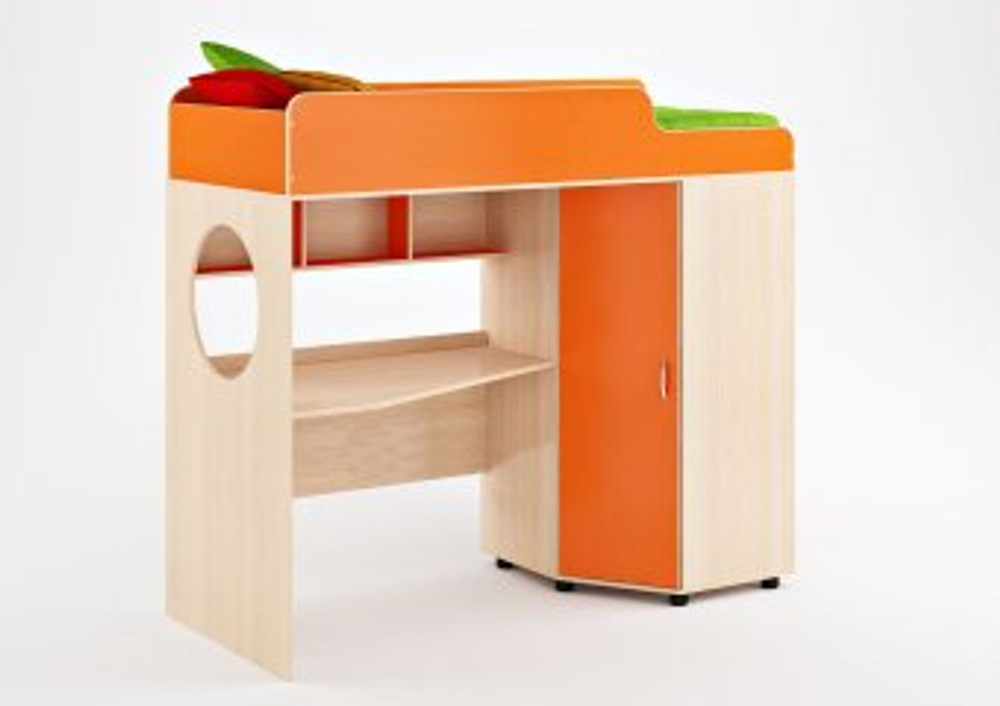 Кровать-чердак КарИВи Легенда 4 80х190 Дуб Молочный Оранжевый