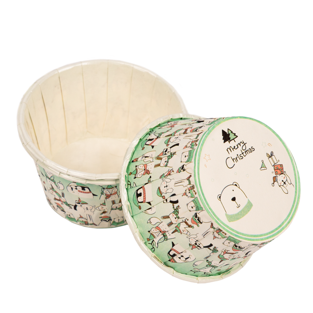 Формы бумажные с ламинацией «Маффин» 50х40 мм (Белые медведи) 100 шт