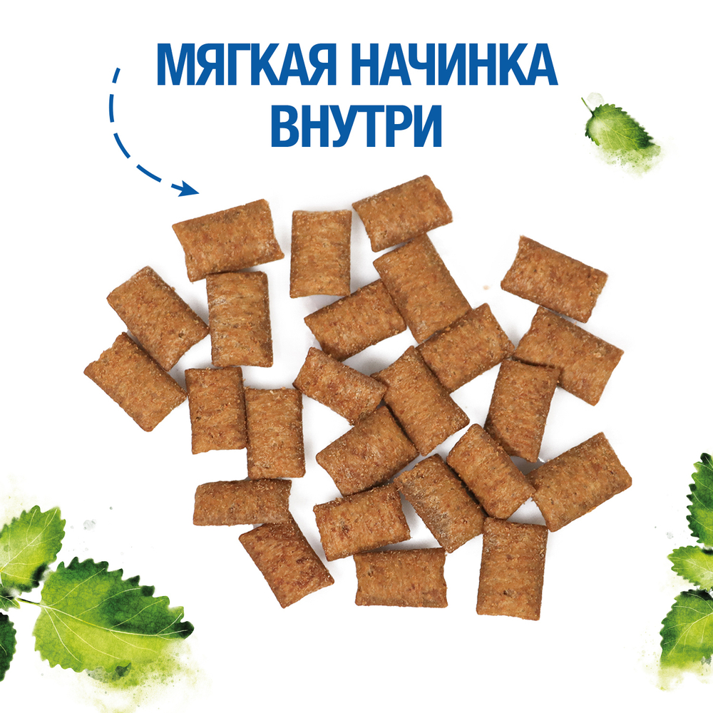 Monge Gift Dental  Лакомство для взрослых кошек Хрустящие подушечки с начинкой с кроликом и перечной мятой для чистки зубов 60г