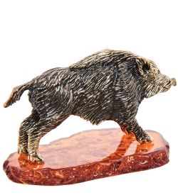 AM- 995 Фигурка «Кабан» (латунь, янтарь)