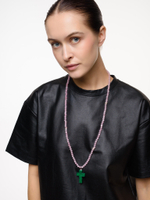 Колье "Stone Cross" из розового кварца c малахитом