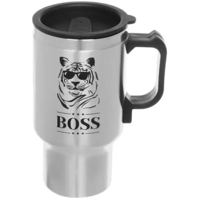 Термокружка 450мл, с подогревом от прикуривателя «BOSS» Тигр Серп и молот