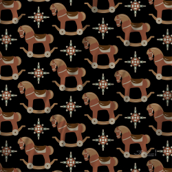 Платок каре 90*90см, ЛОШАДКИ на чёрном