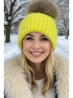 шапка ангора с меховым помпоном зимняя пушистая стильная