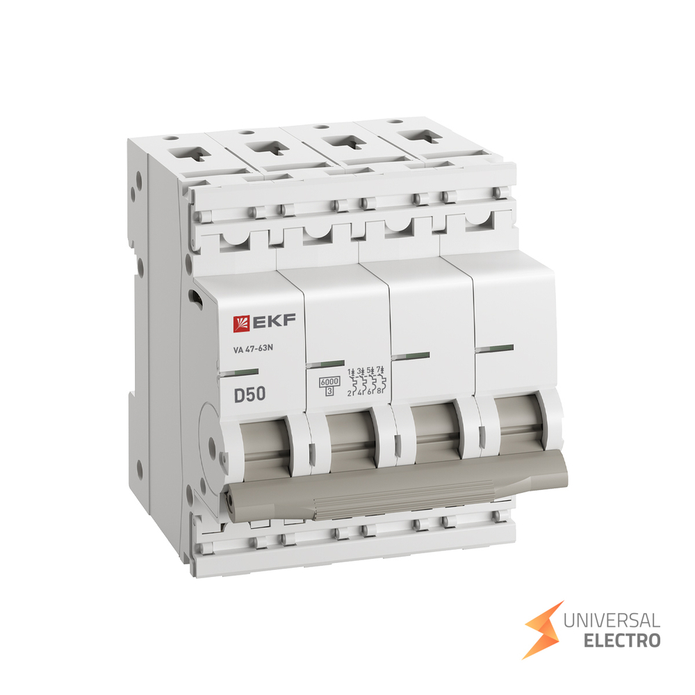 Автоматический выключатель 4P 50А (D) 6кА ВА 47-63N EKF PROxima