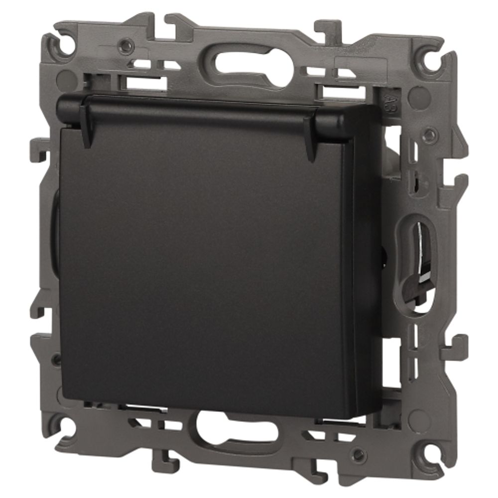 Розетка ЭРА Elegance 14-2103-05 с заземлением 2P+E Schuko со шторками с крышкой 16A-250В IP20 антрацит