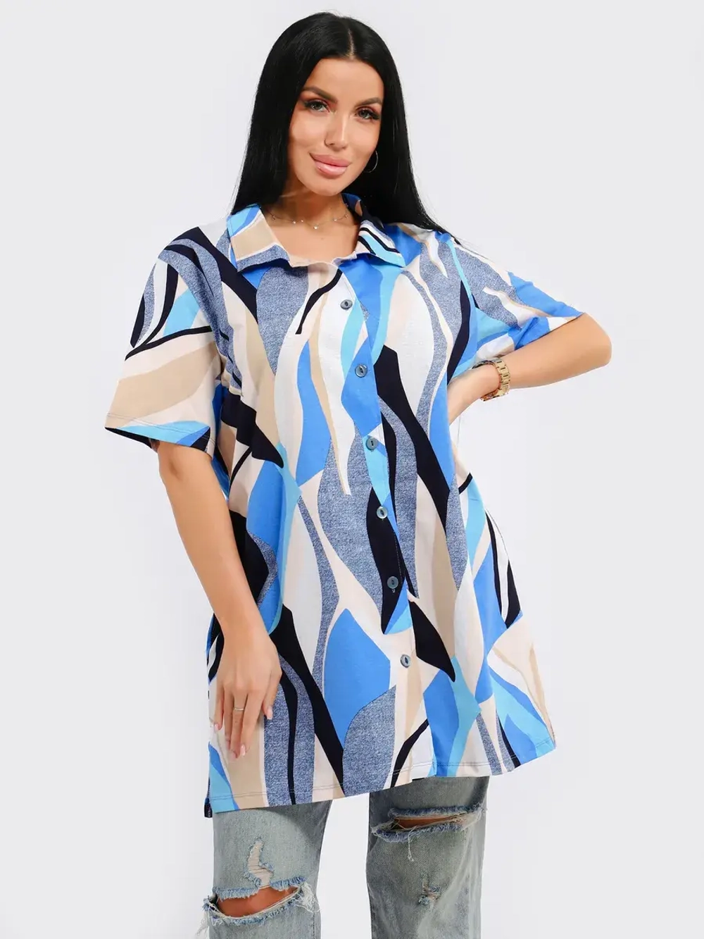 Туника-рубашка хлопок большие размеры