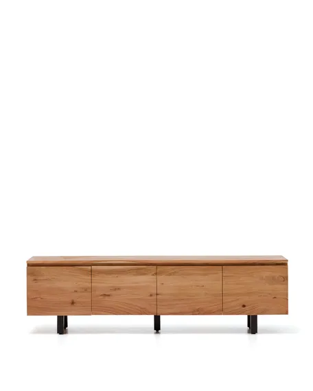 Тумба под телевизор Uxue с 4 дверцами из массива акации с беленой отделкой 200 x 58 см