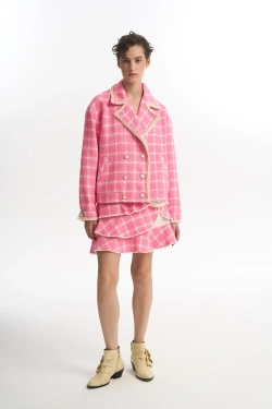 Двубортный жакет-бомбер розовый