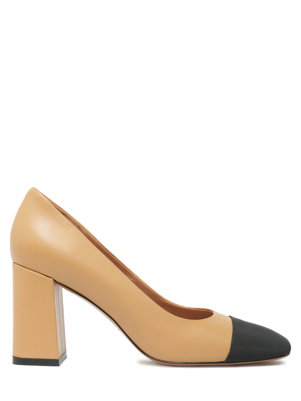 Женские комбинированные туфли бежевые с черной отделкой