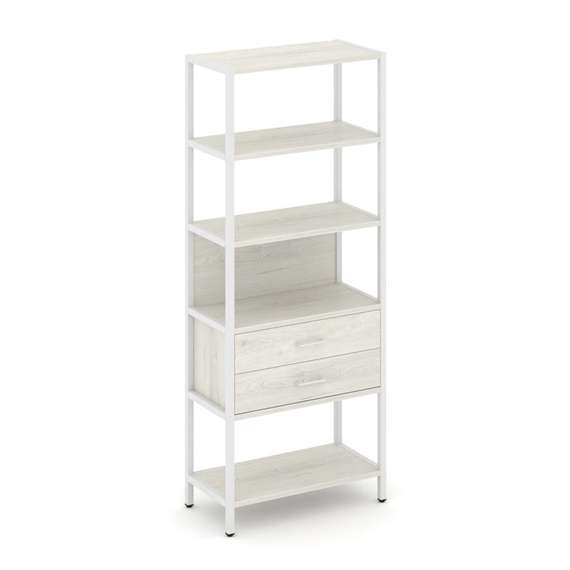 Shelf System Односекционный стеллаж пятиярусный с ящиками SN.STM-512 Дуб Наварра/Металл Белый 810*40