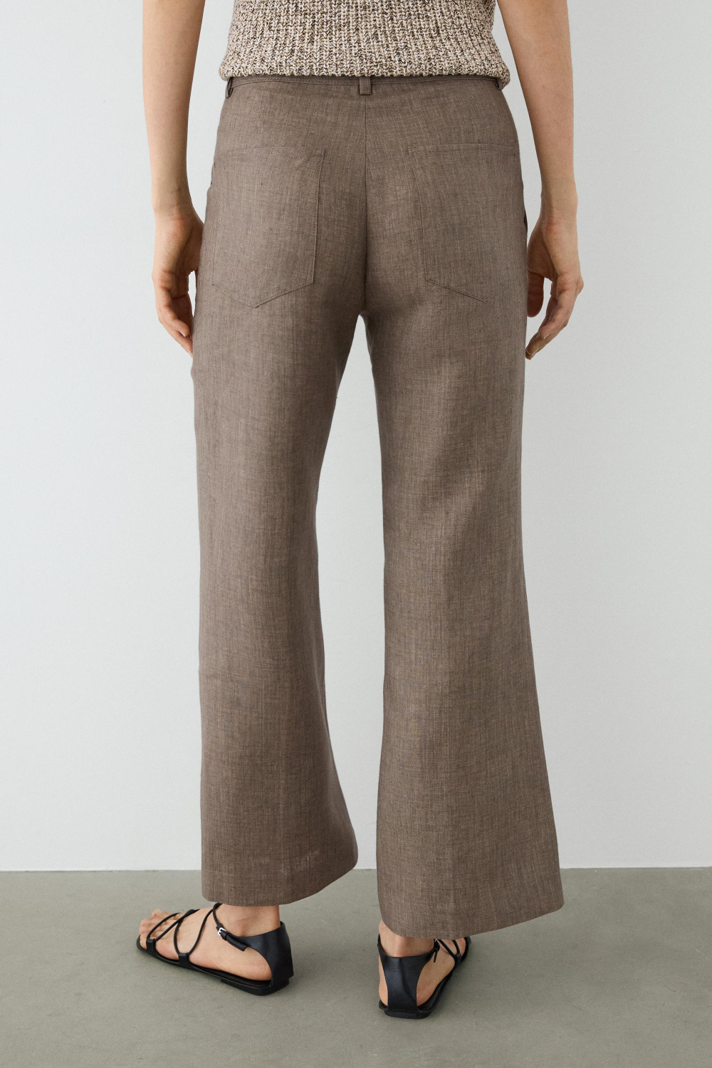 Massimo Dutti Укороченные брюки клеш из льна, кротово-коричневый