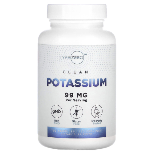 TypeZero, Clean, калий, 99 мг, 120 капсул
