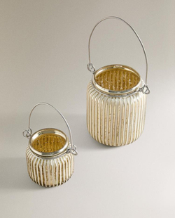 ZARA HOME НОВОГОДНИЙ СТЕКЛЯННЫЙ ФОНАРЬ С РУЧКОЙ, СЕРЕБРЯНЫЙ