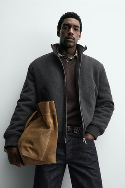 ZARA КОМБИНИРОВАННЫЙ БОМБЕР, АНТРАЦИТОВО-СЕРЫЙ