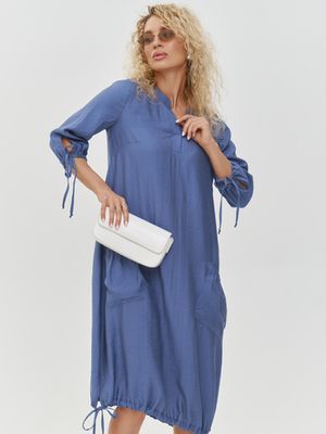 Платье БОХО с карманами, голубой