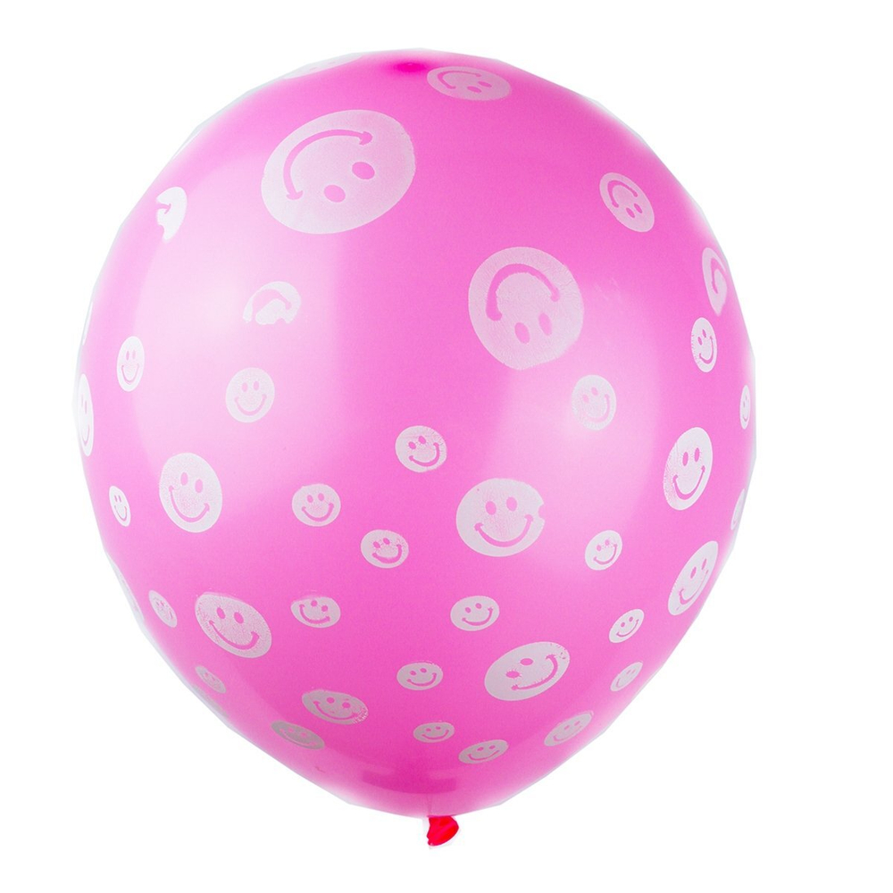 Шар воздушный Alingar, №12, с рисунком "Смайлики", цвета ассорти, 100шт/уп, пакет с европодвесом