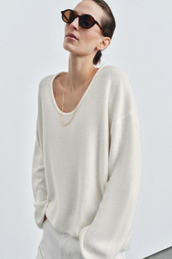 ZARA СВИТЕР С КРУГЛЫМ ВЫРЕЗОМ, ЭКРЮ