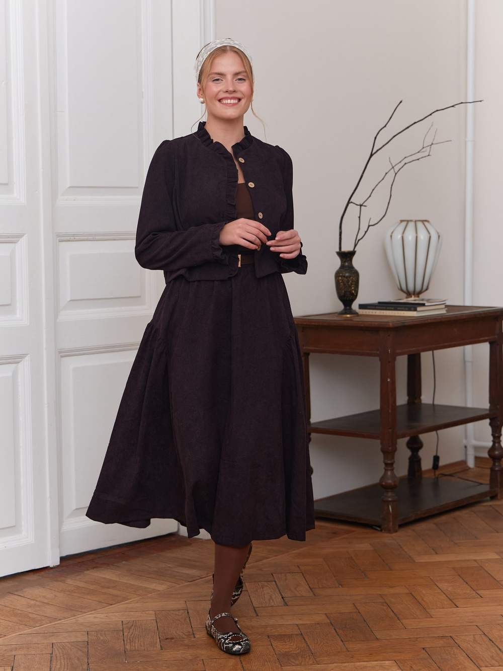 Юбка бохо вельветовая миди