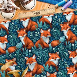 Ткань премиум бифлекс лисята на сероголубом