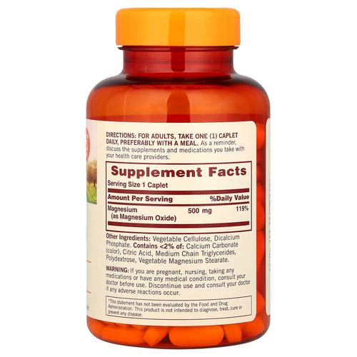 Sundown Naturals, Магний, 500 мг, 180 капсуловидных таблеток в оболочке