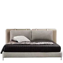 Кровать Tatlin Soft 180х200 см, серая экокожа и рогожка