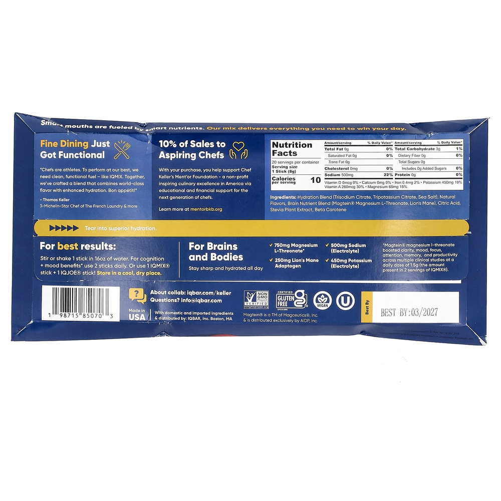 IQBAR, IQMIX®, смесь для увлажнения, чистоты и настроения, со вкусом манго юдзу, 20 стиков по 8 г (0,28 унции)