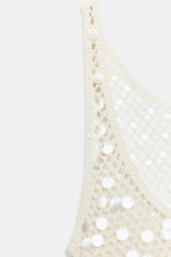 ZARA ПЛАТЬЕ МИДИ С СЕТКОЙ И ПАЙЕТКАМИ, ЭКРЮ